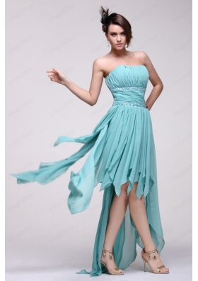Empire Auqa Blue 2015 High Low Bridesmaid Dress with Beading