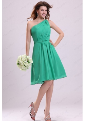 Turquoise A Line One Shoulder Bridesmaid Dress with Bowknot and Ruching