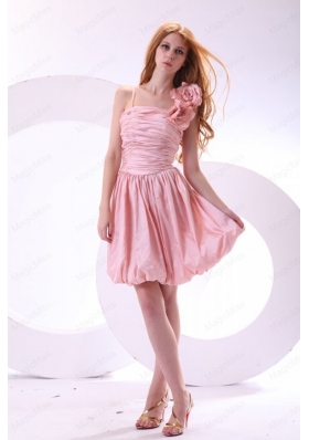 Flowers Straps Baby Pink Short Bridesmaid Dress with Knee Length