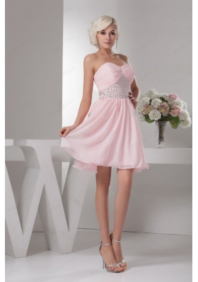 Sweet Empire Sweetheart Pink Mini Length Beading Chiffon Bridesmaid Dress