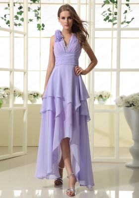 2015 New V Neck Ruching High Low Mother of the Bride Dresses
