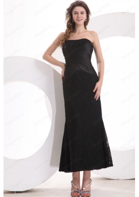 Black Column Strapless Lace Mother of the Bride Dresses with Ruching