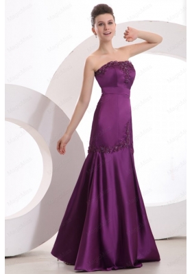 Mermaid Strapless Purple Satin Mother of the Bride Dresses with Appliques