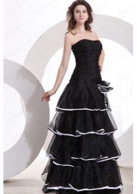Princess Strapless Ruffled Layers Black Organza Mother of the Bride Dresses