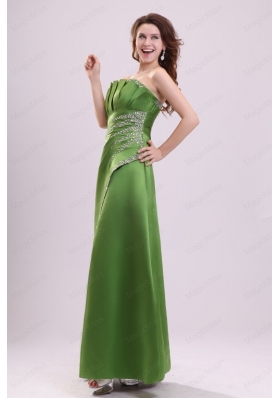 Green Column Strapless Satin Beading Mother of the Bride Dresses with Lace Up