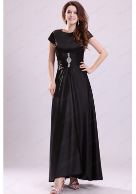 Bateau Black Beading Empire Mother of the Bride Dresses with Short Sleeves