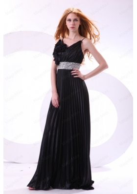 Empire Black Spaghetti Straps Long Pleats and Beading Mother of the Bride Dresses
