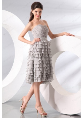 Gray Ruffled Layers Sweetheart Mother of the Bride Dresses with Knee Length