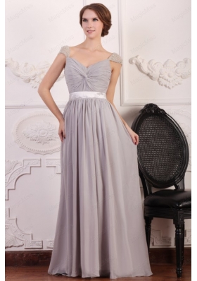 Grey Chiffon Empire Square Mother of the Bride Dresses with Cap Sleeves