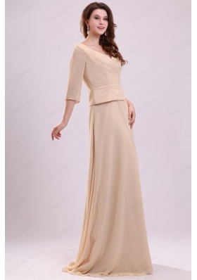 Champagne Column Ruching Chiffon Mother of the Bride Dresses with Half Sleeves