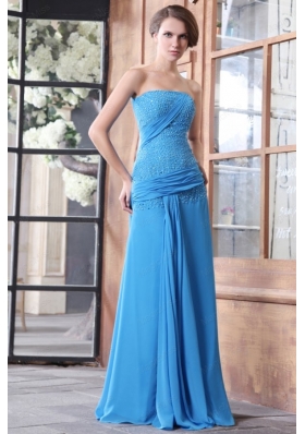 Empire Blue Strapless Beading and Ruchng Chiffon Mother of the Bride Dresses
