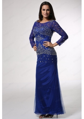 Royal Blue Column Scoop Beaded Mother of the Bride Dresses with Long Sleeves