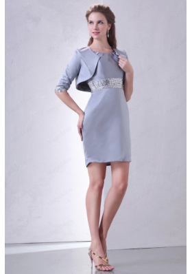 Grey Column Scoop Mini Length Short Mother of the Bride Dresses with Beading