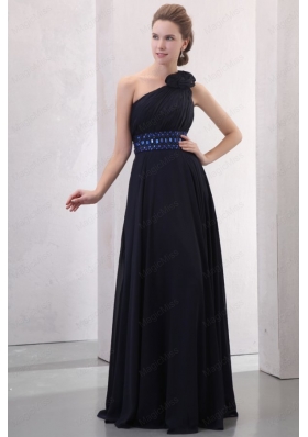 Navy Blue Empire One Shoulder Mother of the Bride Dresses with Beading and Flower
