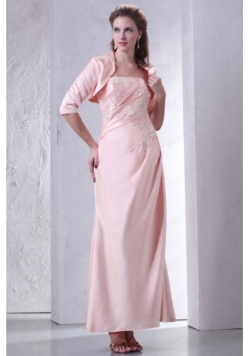 Baby Pink Strapless Column Mother of the Bride Dresses with Appliques