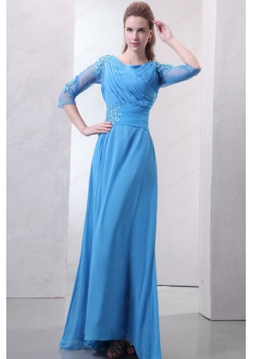 Empire Scoop Appliques Beading 3/4 Sleeves Teal Mother of the Bride Dresses