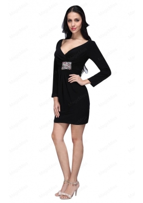 V Neck Black Mother of the Bride Dresses with Long Sleeves