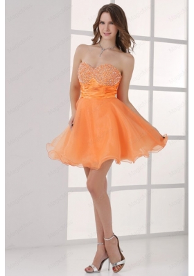 Orange Sweetheart Beaded Short Prom Dress Mini Length