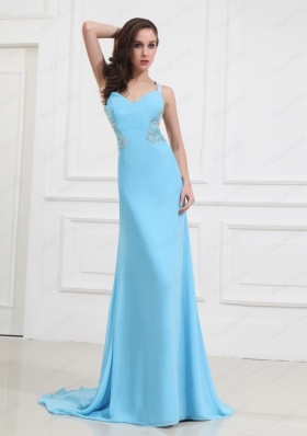 2014 Brand New Straps Aqua Blue Prom Dress with Beading