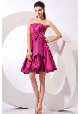 Strapless Fuchisa Prom Dress with Bowknot A Line Knee Length