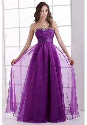 A Line Sweetheart Eggplant Purple Ruching Beading Chiffon Prom Dress