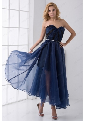 Empire Sweetheart Beading Ankle Length Chiffon Navy Blue Prom Dress