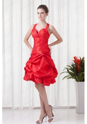 Cheap A Line Straps Pick Ups Criss Cross Red Prom Dress