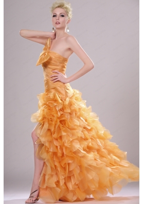 Elegant Strapless High Low Prom Dress with Ruffles for 2014