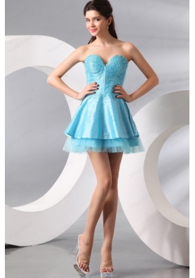 Princess Light Blue Sweetheart Mini Length Beading Prom Dress