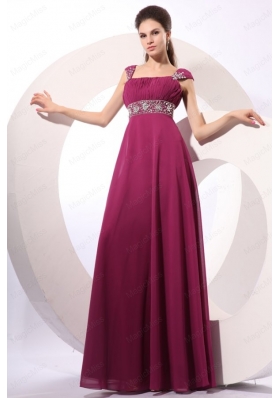 Empire Purple Straps Beading Chiffon Floor Length Prom Dress