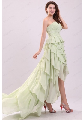 Empire Sweetheart High Low Ruching Chiffon Yellow Green Prom Dress