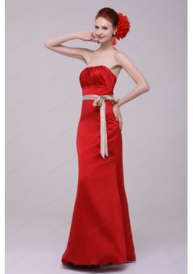 Elegant Column Straples Taffeta Red Floor-length Prom Dress With Sashes