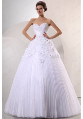 Sweetheart Ball Gown Hand Made Flowers and Pleats Wedding Dress