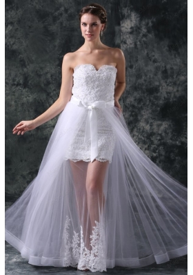 Column Sweetheart Appliques Tulle Detachable Skirt Wedding Dress