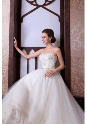 A Line Sweetheart Floor Length Beading Tulle Wedding Dress
