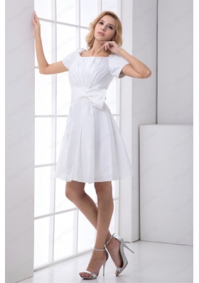Pretty A Line Scoop Short Sleeves Wedding Dress with Ruching