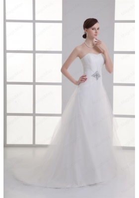 A Line Sweetheart Beading Tulle Ruching Wedding Dress