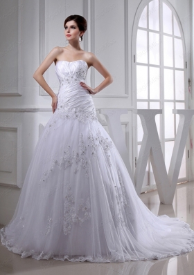 2014 Spring Lace Ball Gown Appliques Wedding Dress with Sweetheart