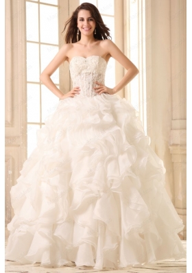 Sweetheart Ball Gown Appliques with Beading and Ruffles Wedding Dress