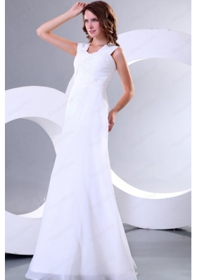 Column Square Chiffon Ruching Floor Length Wedding Dress