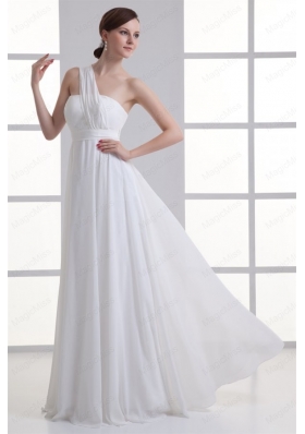 Empire One Shoulder Ruching Floor Length Chiffon Wedding Dress