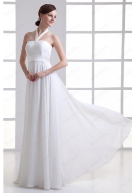 Empire Halter Top Ruching Chiffon Floor Length Wedding Dress