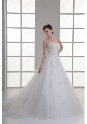 A Line Sweetheart Sweep Train Wedding Dress with Sequins