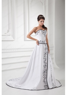 Elegant A Line Sweetheart Chapel Train Wedding Dress with Embroidery