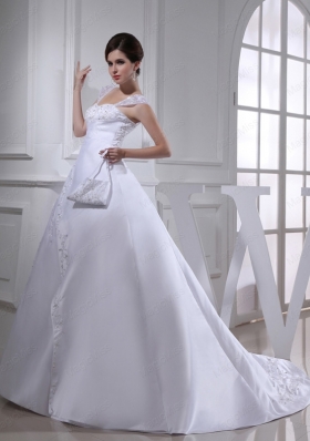 2015 Discount A Line Square Beading and Appliques Wedding Dress
