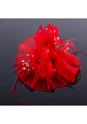 Elegant Feather Red Imitation Pearls Fascinators for Wedding