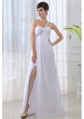 Elegant Empire One Shoulder Ruching Appliques High Slit Wedding Dress
