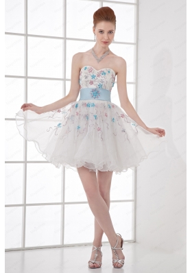 2015 Spring Sweetheart Mini Length Organza Lace White Wedding Dress