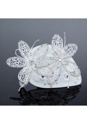 2015 White Cheap Lace Hair Flowers with Rhinestone