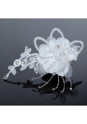 2015 White Pearl Lace and Feather Tulle Fascinators